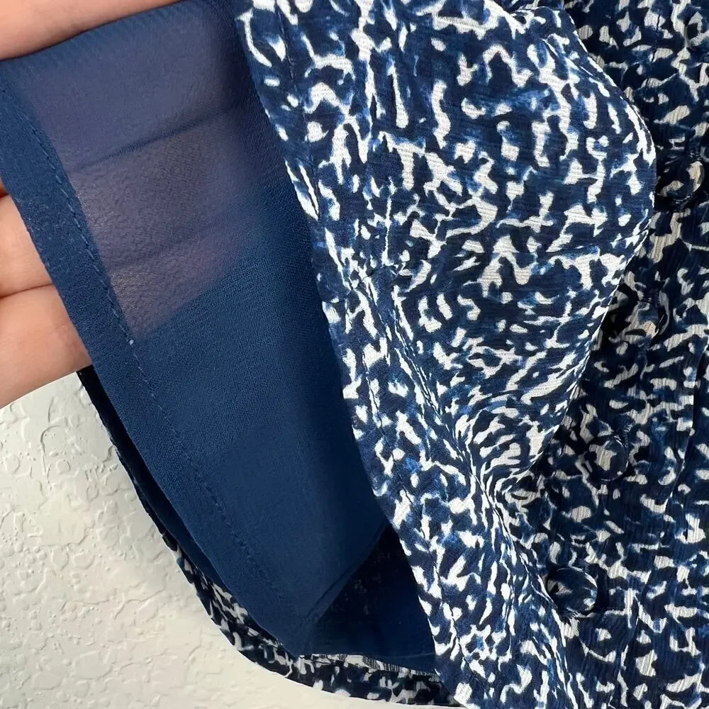 Madewell Blue Indigo Bengali Blockprint Chiffon Sweetheart Lined Blouse Size 2